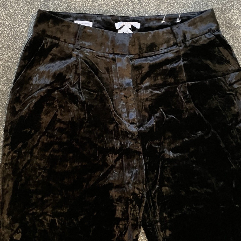 NWT LOFT Pants Women's Sz 12 Black The Peyton Trouser Crushed Velvet Wide Leg - Picture 3 of 7